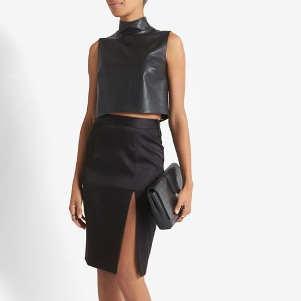 Bailey44 Black Mock Neck Leather Like Crop Top